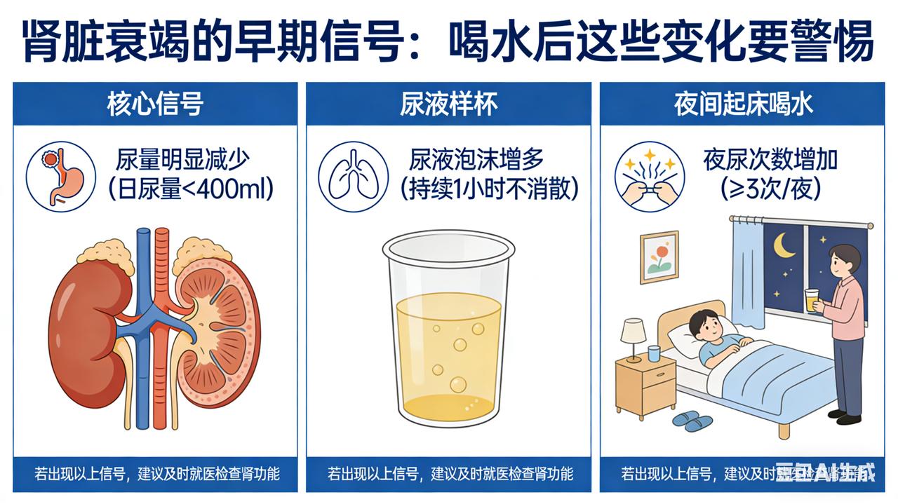 肾脏衰竭的早期信号：喝水后这些变化要警惕惊！肾脏开始衰竭的第一信号，喝水后竟
