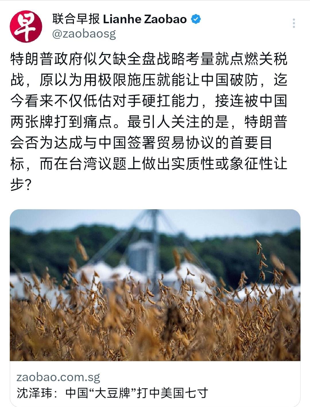 新加坡联合早报今天（10月4日）发表评论：“特朗普政府似欠缺全盘战略考量就点燃关