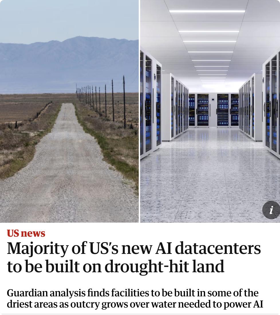 英媒：美国多数新建AI数据中心选址干旱地区，引发用水担忧美国规划中的809座