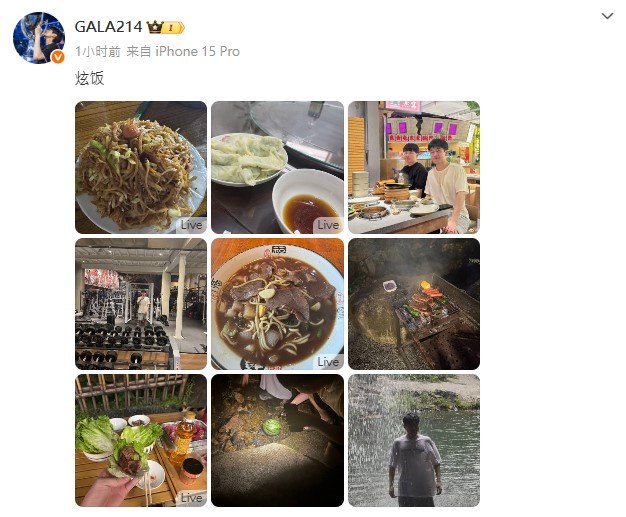 英雄联盟S15GALA微博更新动态，与Wei一起炫饭、健身房训练，嘎啦还是那么