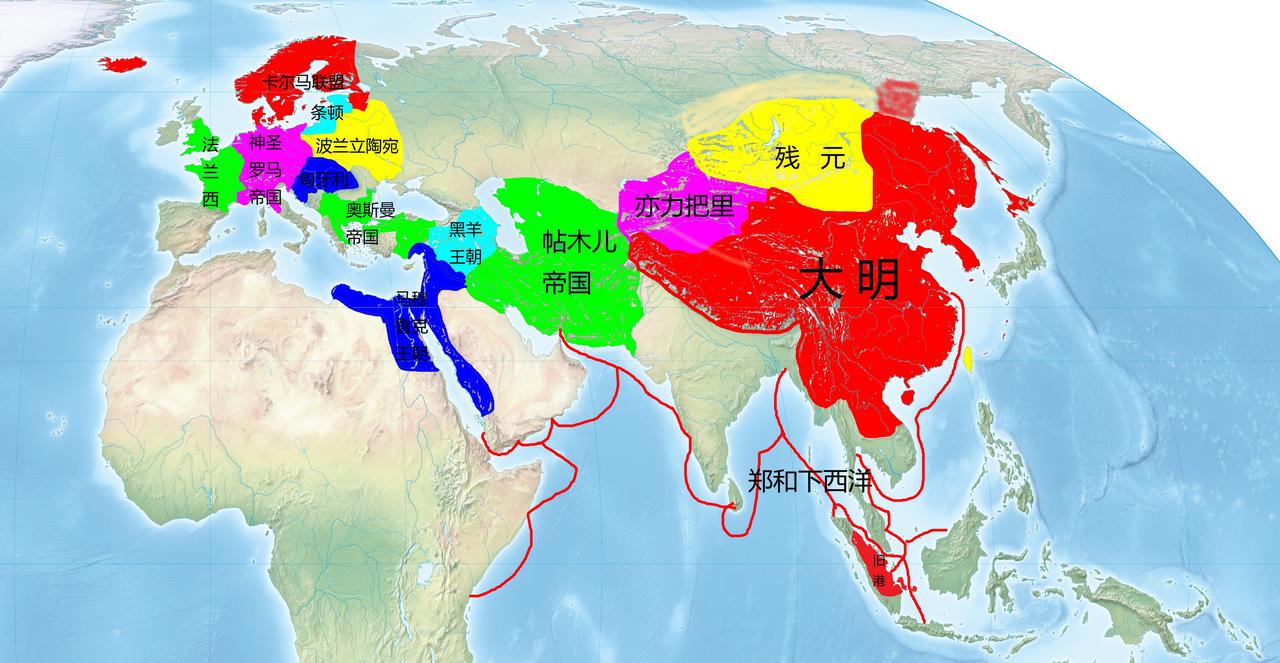 1420年的世界：明朝屹立于亚欧大陆东部，皇威远博漠北与西洋。帖木儿帝国虽称霸亚