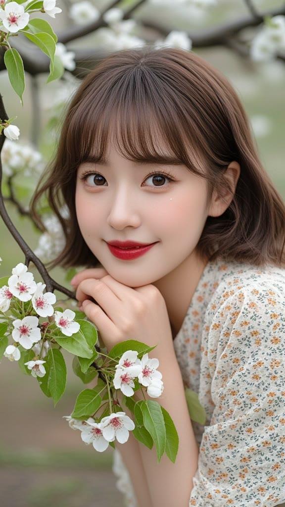 花枝拂面笑，春意满心间。