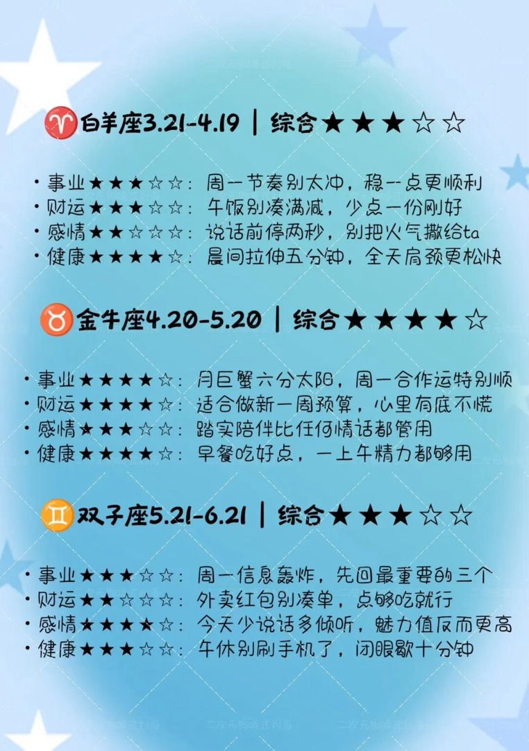 十二星座明日运势（2026年8月24日）十二星座每日注意十二星座每日运程周一加