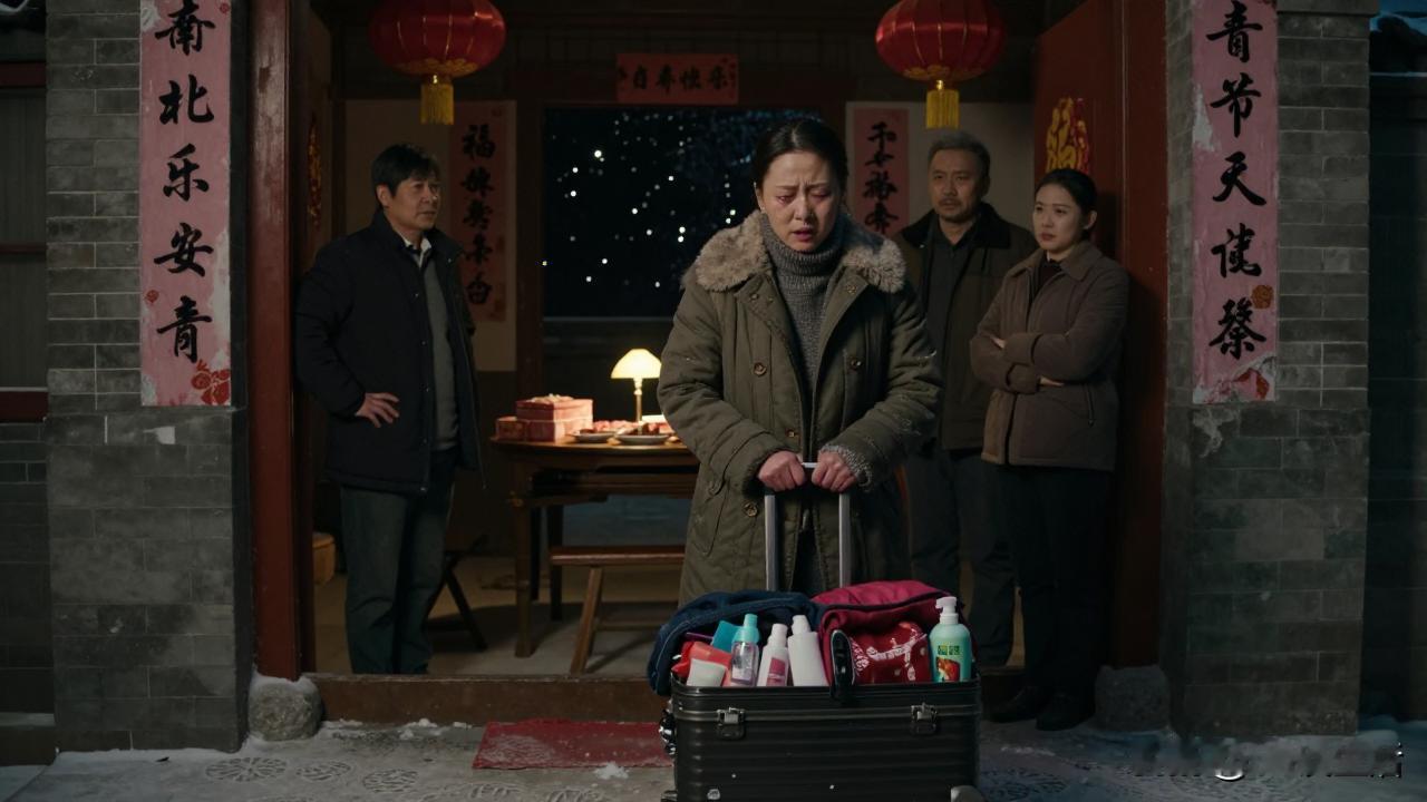 女子出嫁了，年三十和婆家吵架被赶出来了，女子拖着行李箱回爸妈家过年，回到家爸妈也