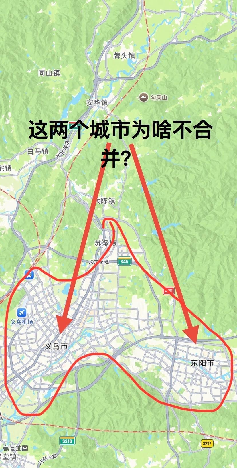 其实义乌的城区已经跟金华的城区（婺城+金东）相差无几了，如果这两个城市合并