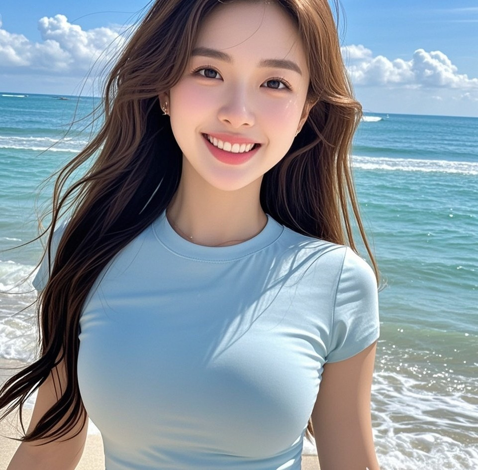 清纯美眉比基尼秀，海风撩发仙气飘飘