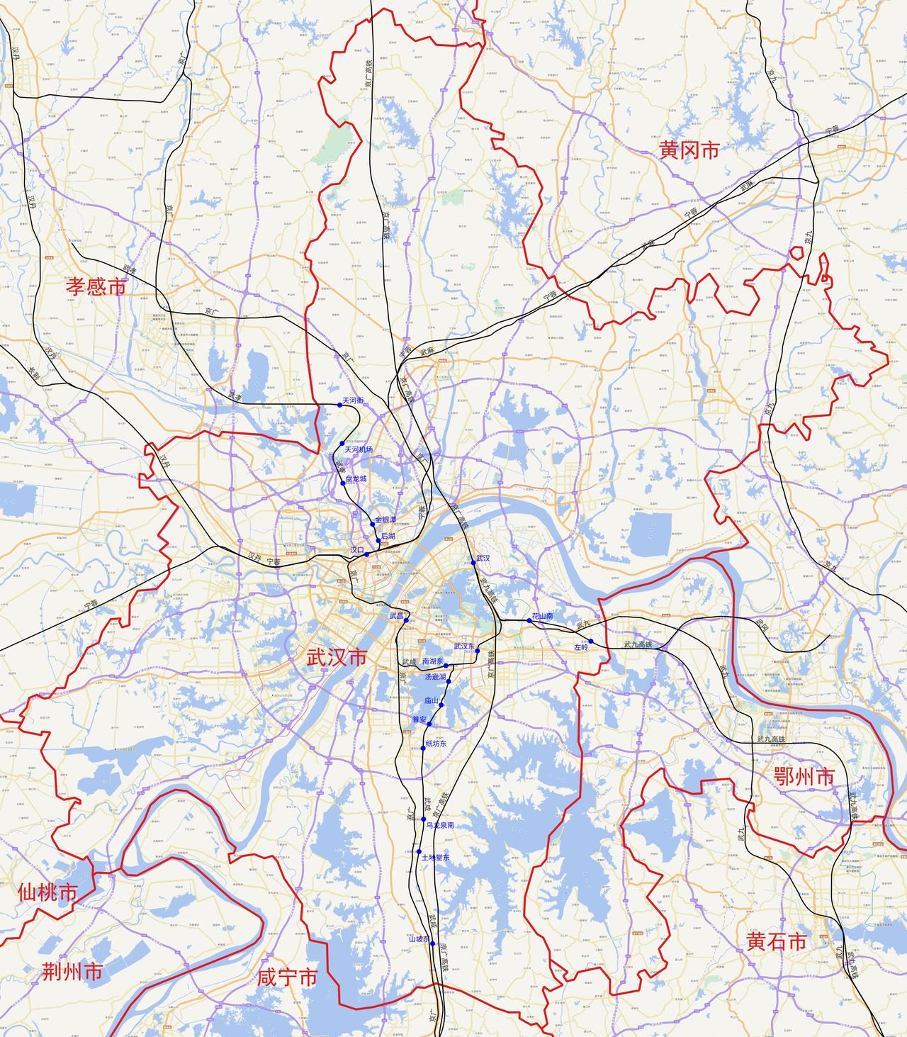 湖北省武汉市铁路及客运站分布图根据铁路12360数据，湖北省武汉市目前有以下1
