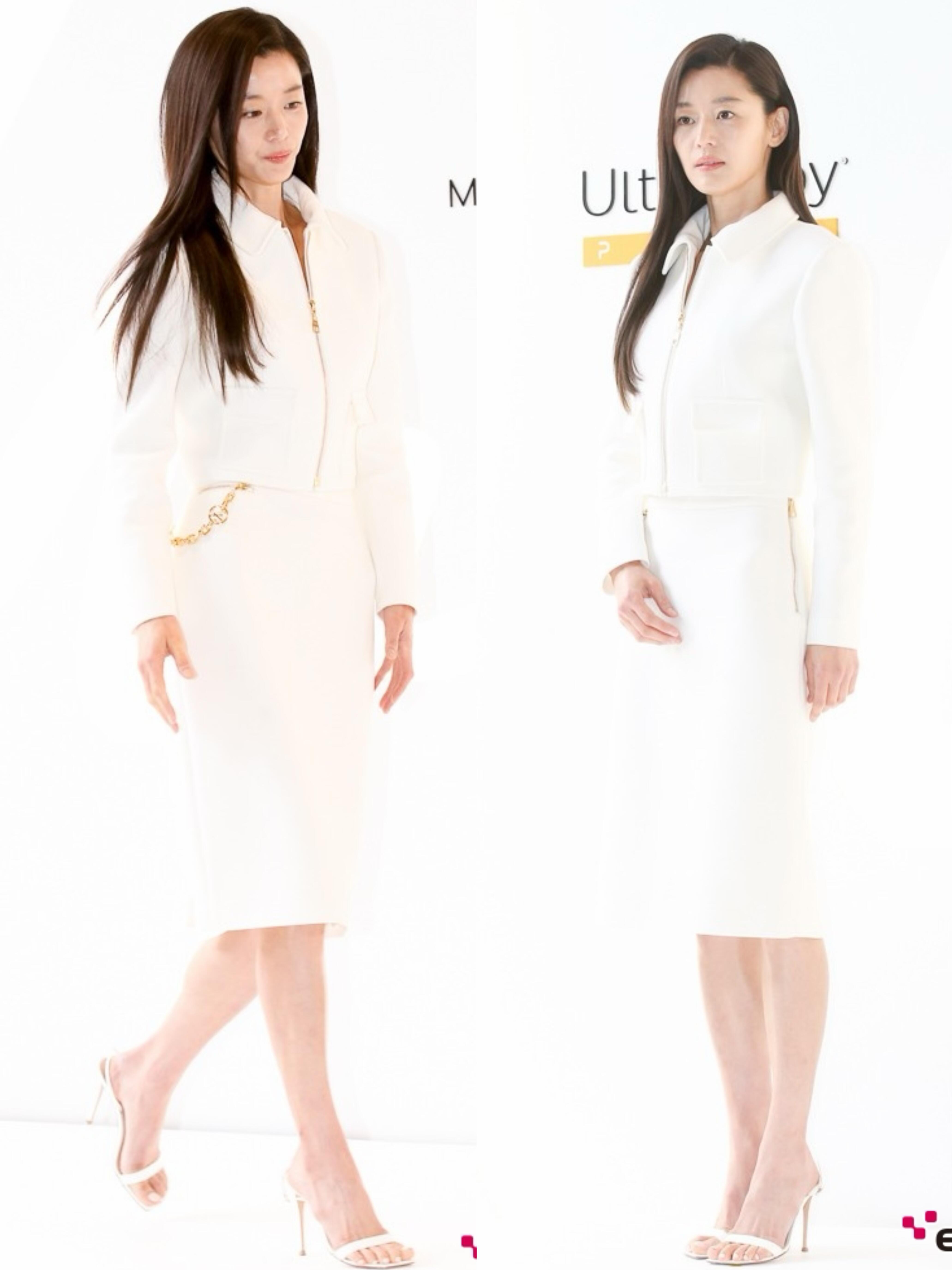 全智贤今日活动造型！一身白色套装，状态还不错！