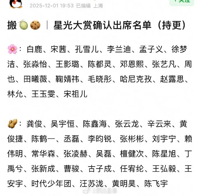 星光大赏名单说星光缺失的我却觉得是最有噱头的一年，鞠婧祎时隔9年再参加，带着来