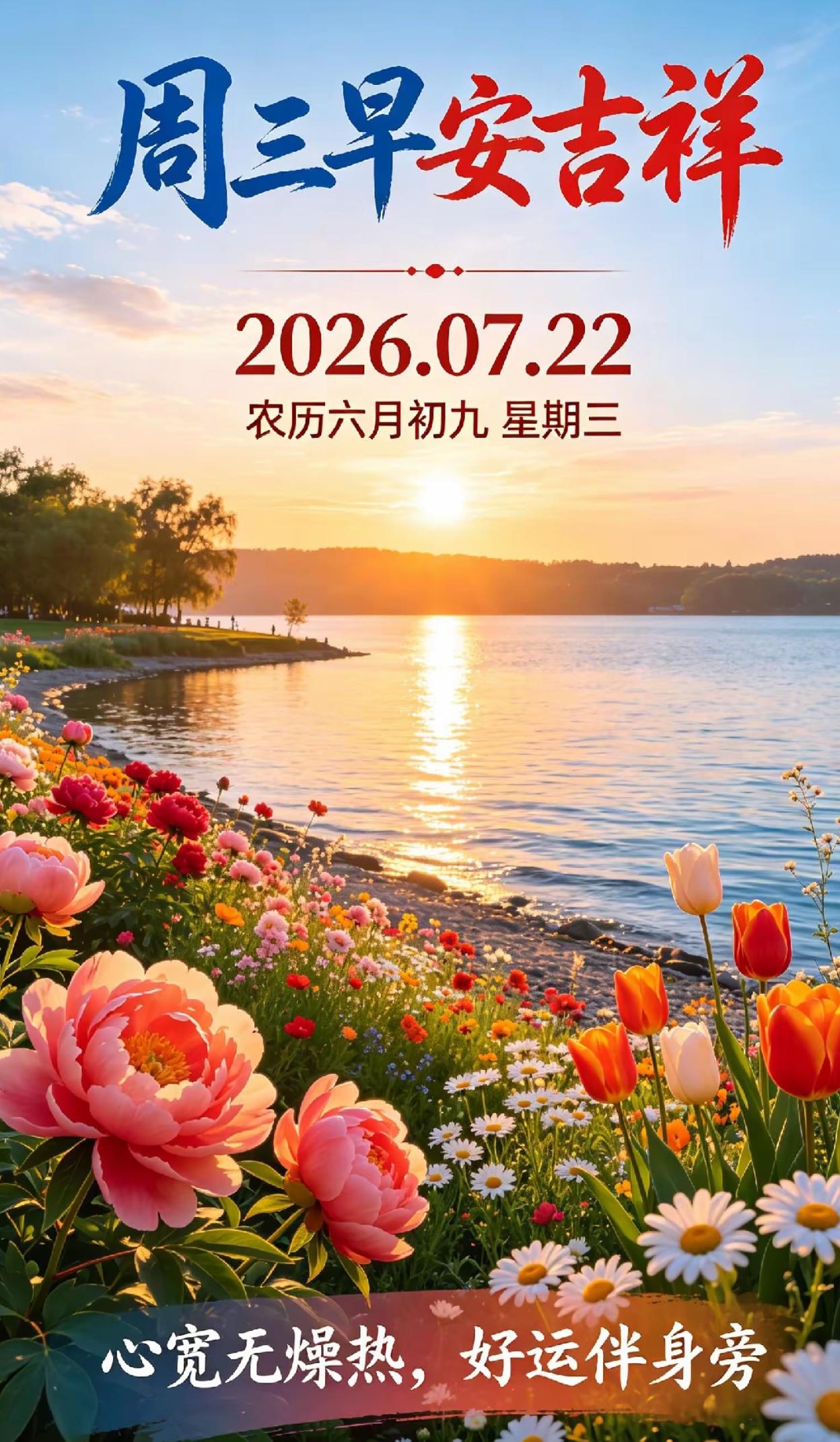 🌺2026./7月22日，周三早安，盛夏清凉🌺🌈💐周三早安，盛夏晨