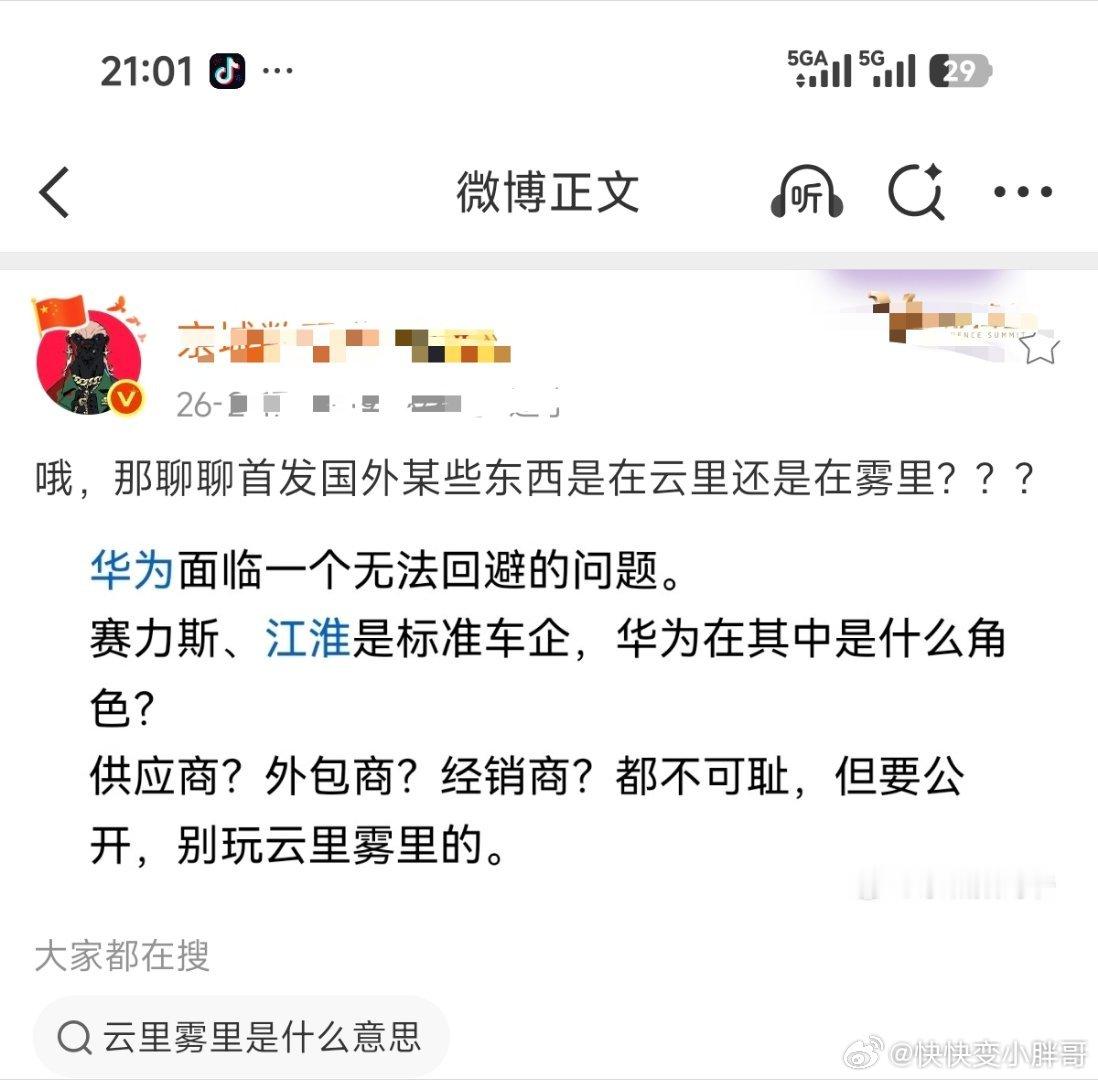 这个人是不是逻辑有点问题啊？这回答不是牛头不对马嘴吗？你就直接回答华为扮演什么角