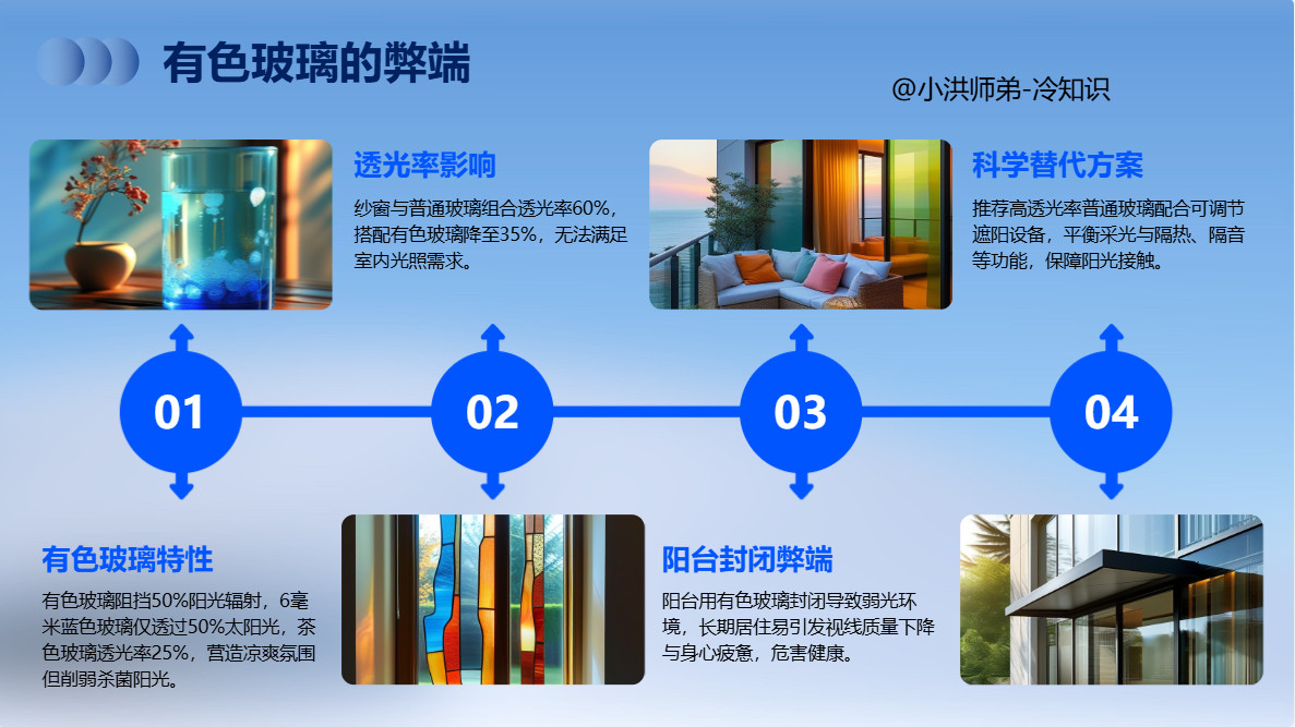 居室应该安装有色玻璃近年来，随着居室装修水平的不断提高，各类新型装饰材料层出不穷
