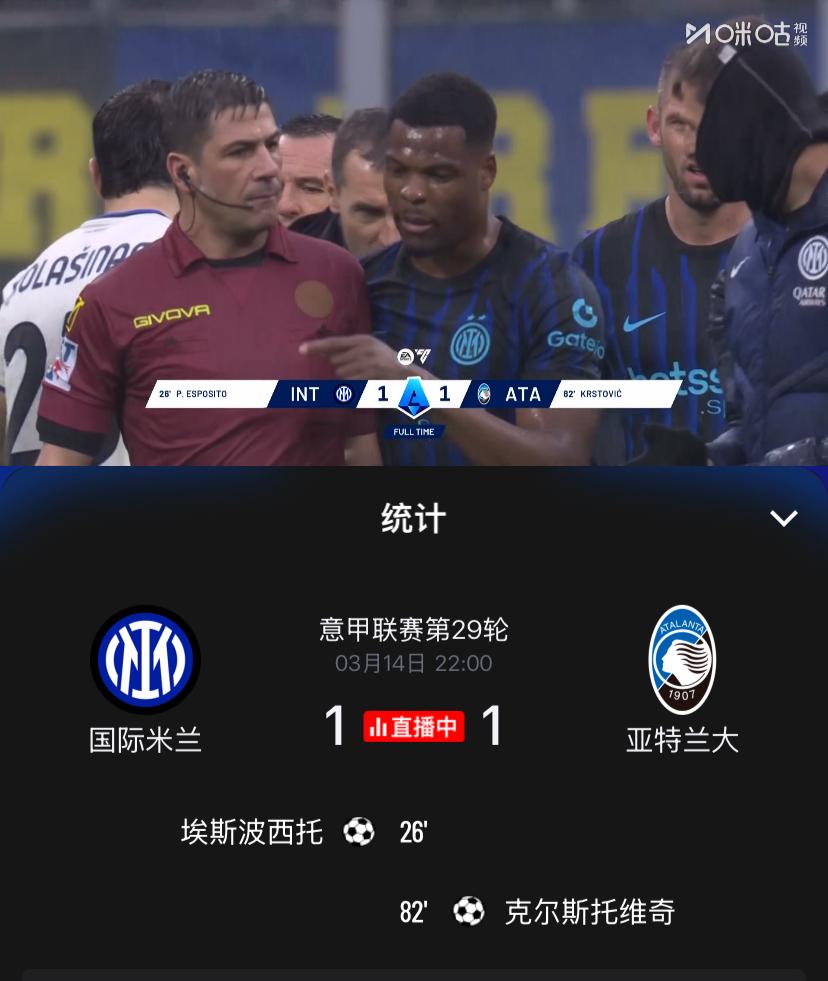 意假，太假了！意甲第29轮国际米兰主场1：1战平亚特兰大，皮奥为球队建功，两轮不