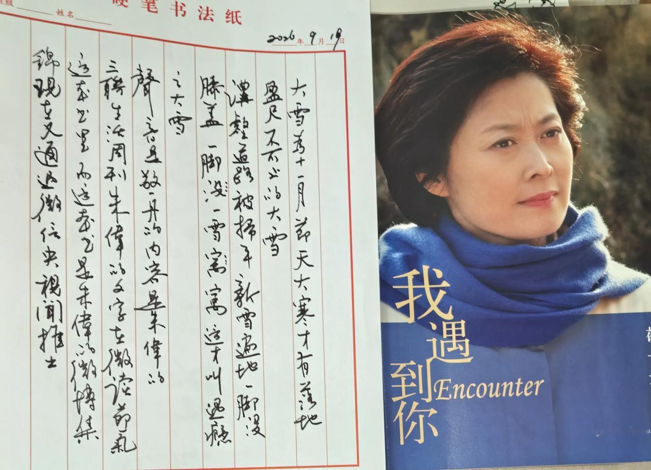 简要点评行草书写流畅自然，纵行排布在红格笺上秩序稳当，笔意随性舒展，契合敬一丹