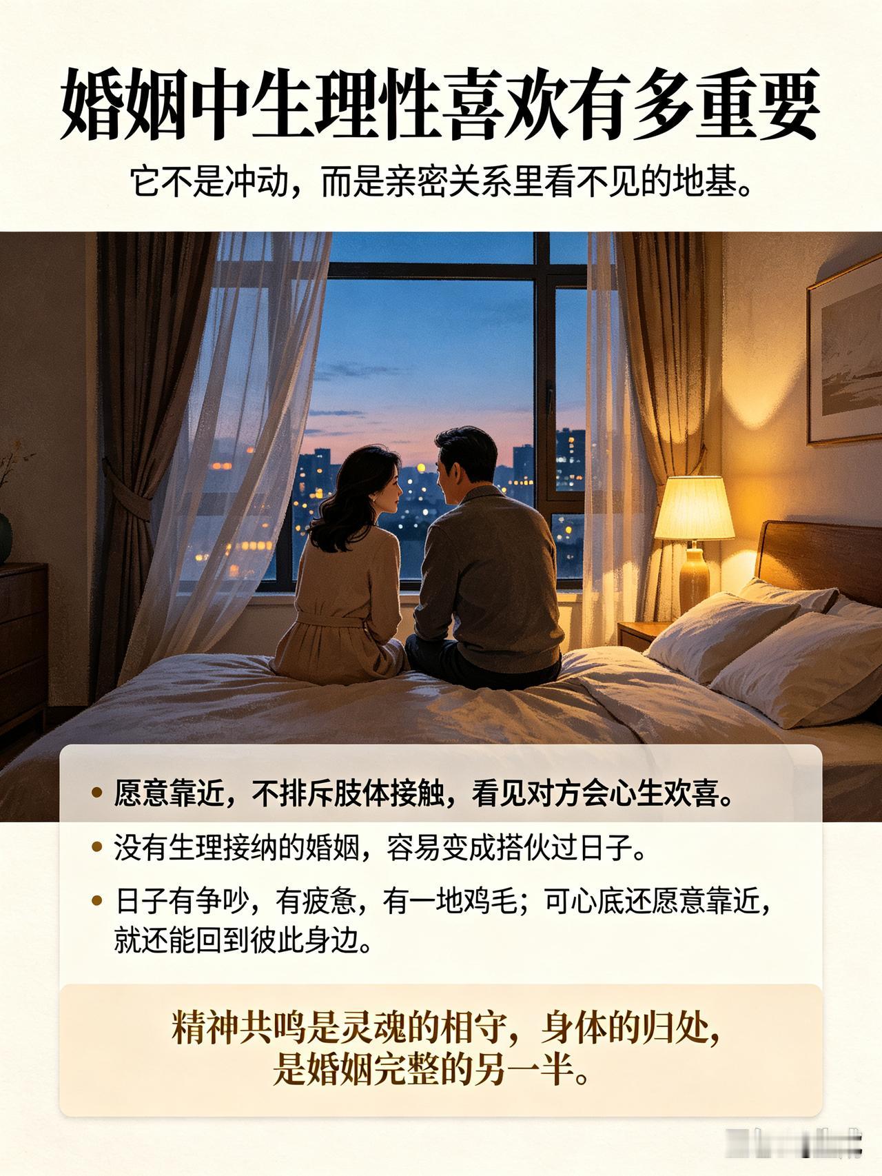 婚姻里，光有三观契合、物质安稳，远远不够，生理性的喜欢，是亲密关系里看不见的地基