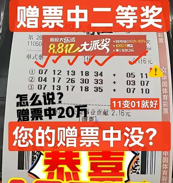 真没想到一张赠票还能中20万大奖，真的是好运到家啊！这位彩友一分钱不花，凭这张赠