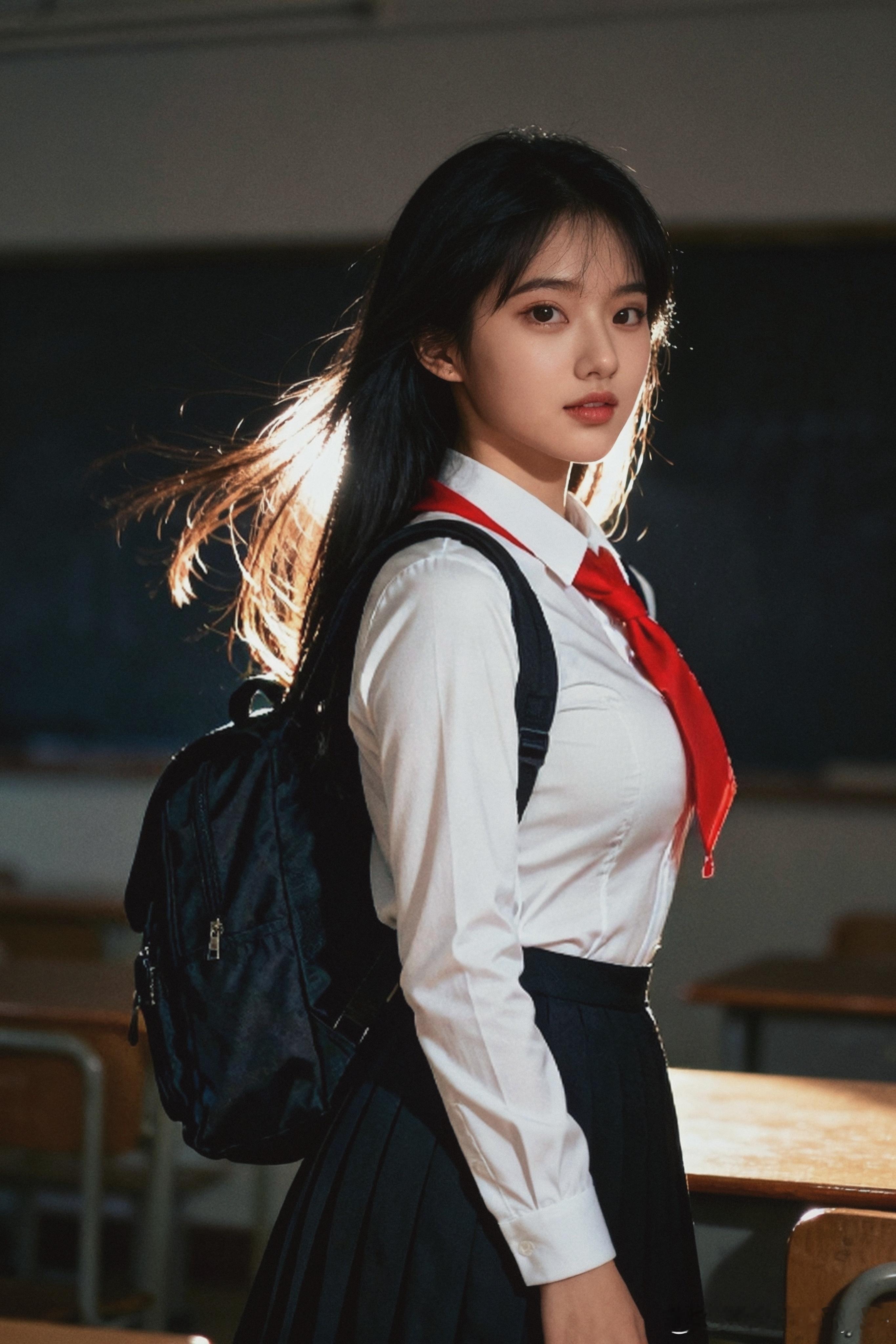 这是谁家的女学生，这么漂亮？好看吗？给你三个选项：A.好看，B.好看，C.好看好