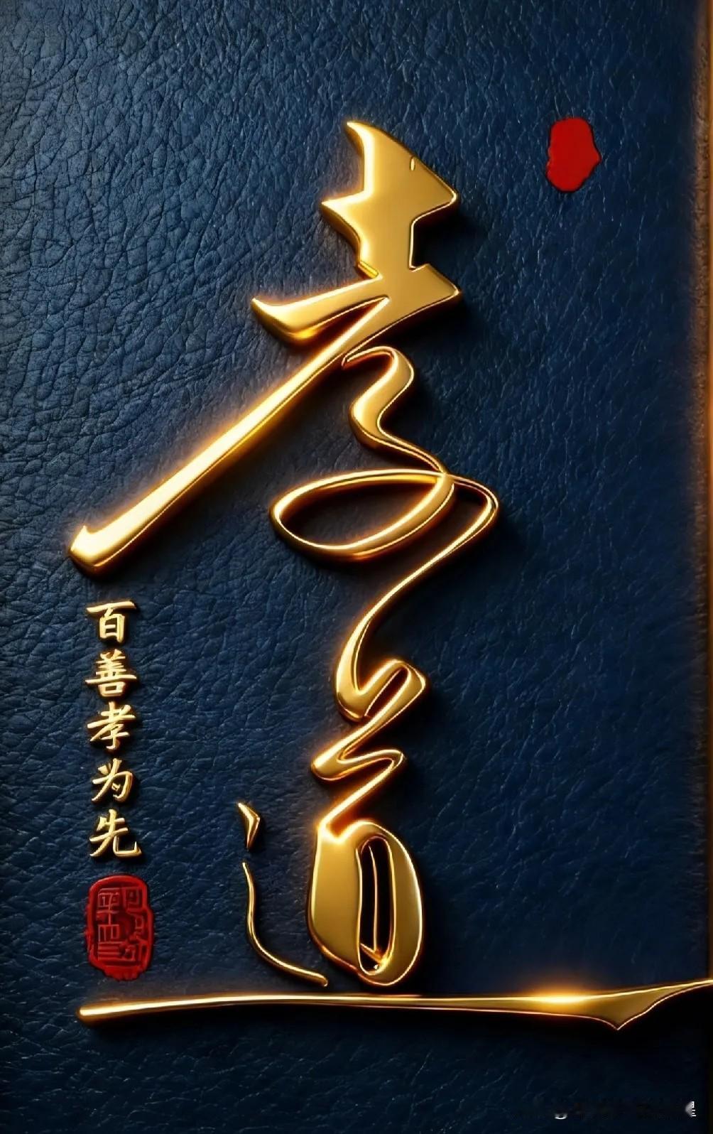 哪个字最能触动你？看到这个“孝”字，心里好像被轻轻撞了一下。在深蓝底衬上，鎏