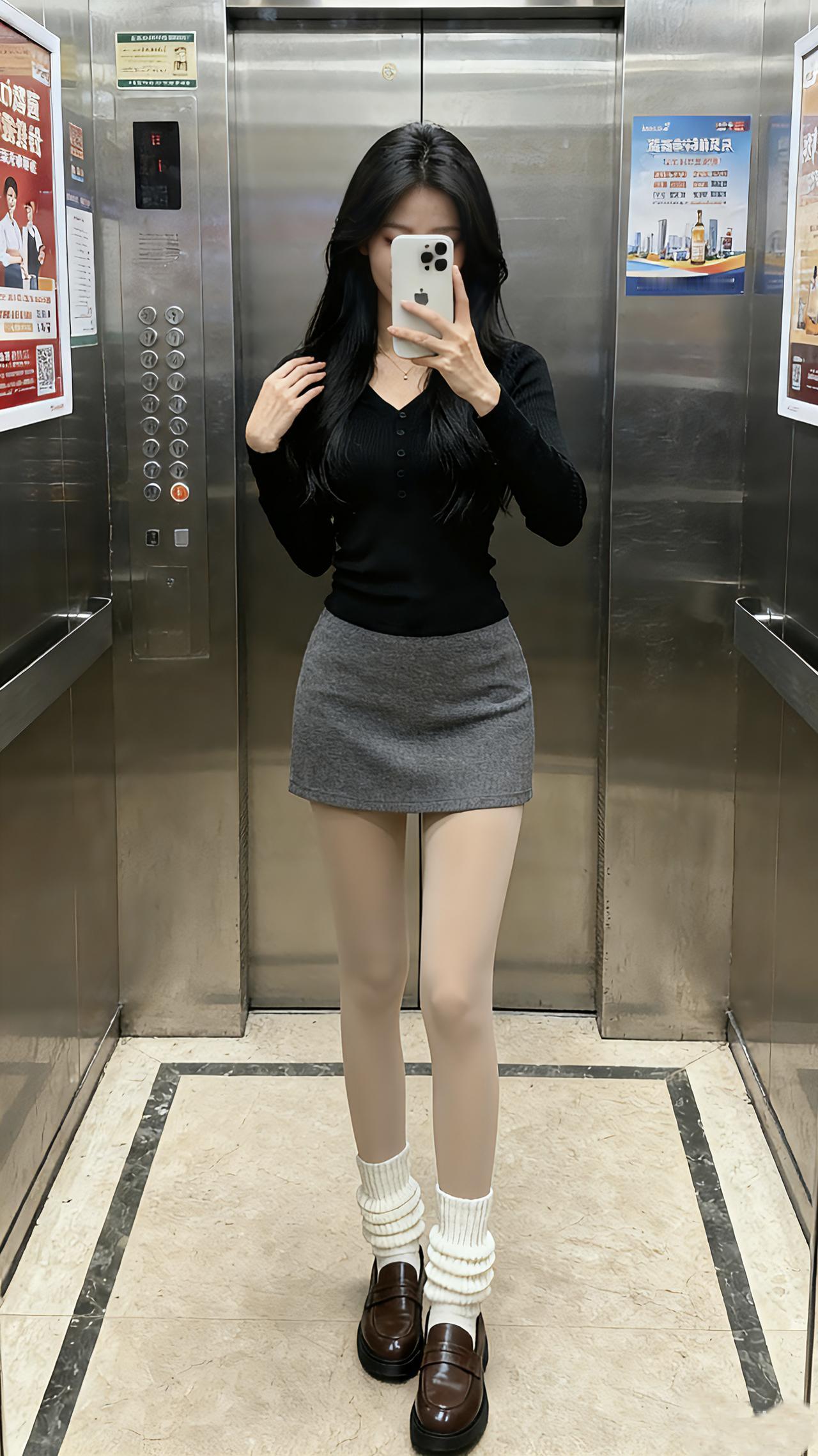 你们的周六怎么过？暖系穿搭和冬天绝配电梯拍照日常分享今天穿什么