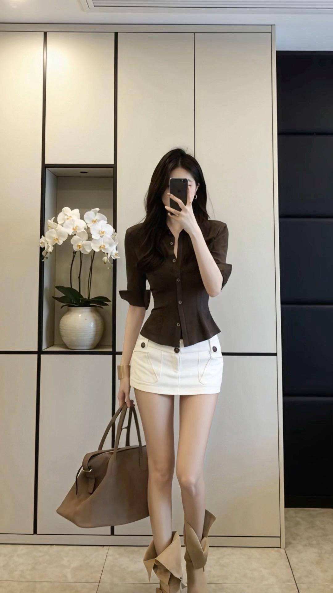 甜酷又纯欲修身显瘦衬衫搭配短裙套装纯欲风穿搭辣妹穿搭