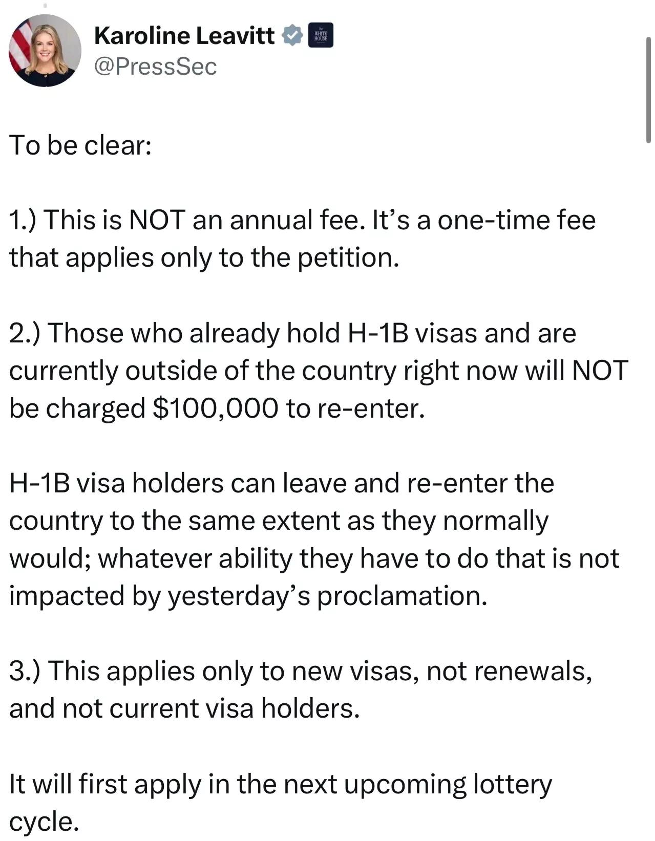 紧急澄清！H-1B签证10万美元费用新规这些人完全不用慌最近H-1B签证要