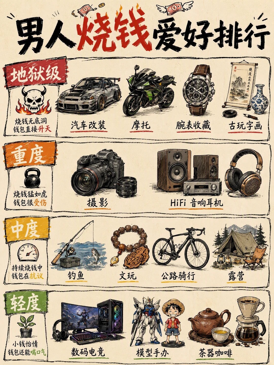 男人烧钱爱好排行，你在第几层？​​​