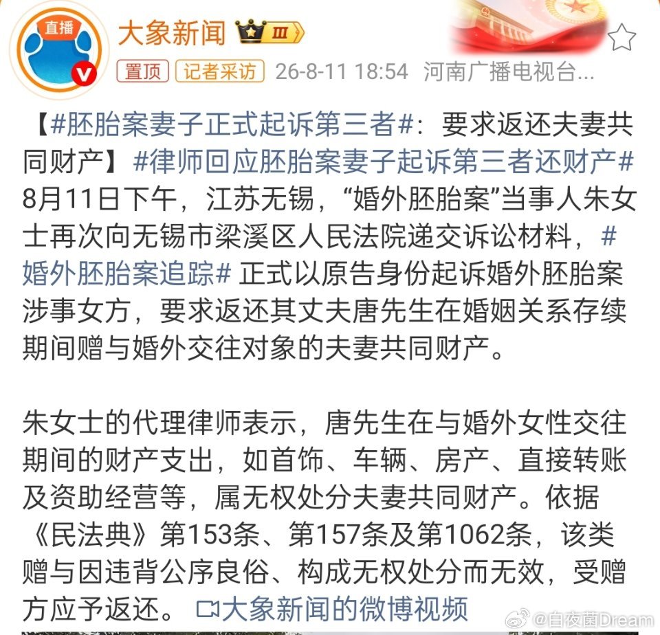 胚胎案妻子正式起诉第三者所以本质是财产案。男方收入太高了，女方收入太低了。男方自