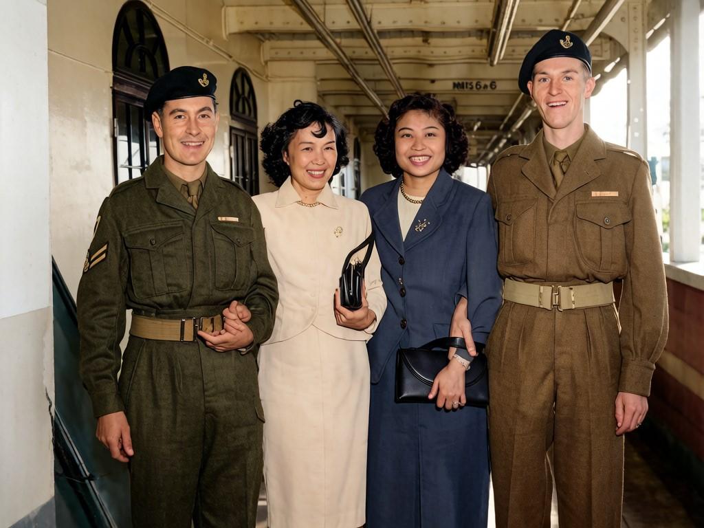 1952年10月28日，刚刚在朝鲜战场打完仗，便娶了华裔女子做妻子的两个英国大头