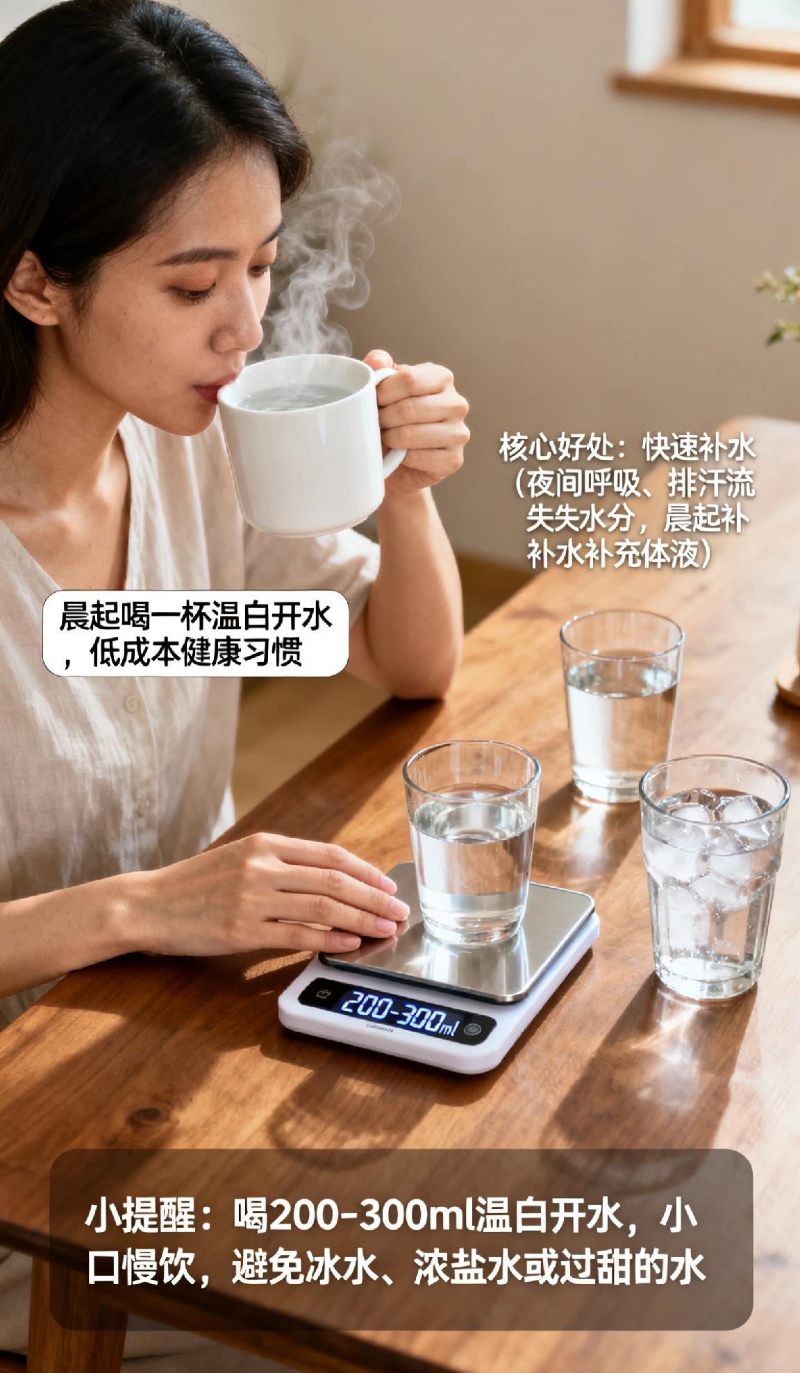 每天早上起床喝一杯水有什么好处?晨起喝一杯温白开水，是低成本的健康习惯，核心好处