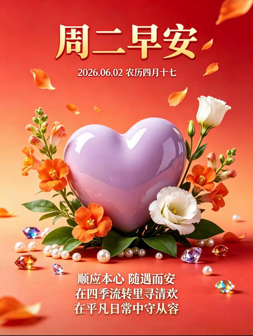 🌺☘️6./2.周二早安.携好运日日相伴🌺🌸夏风绕檐，暖阳铺地。迎来惬