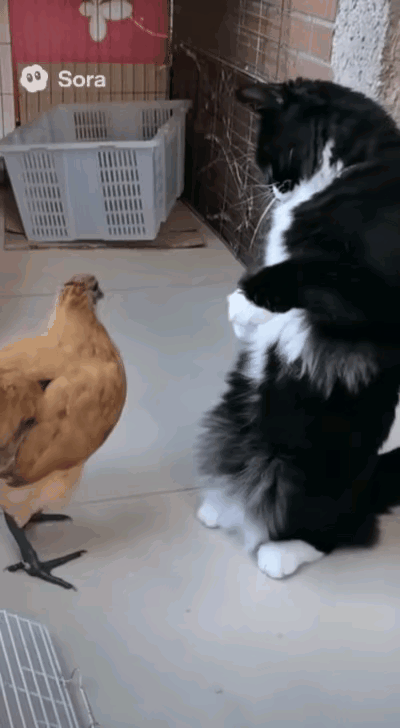 笑不活了！本想拍猫咪日常可爱瞬间，意外拍下它和小鸡icon硬核干架，招式堪比武僧