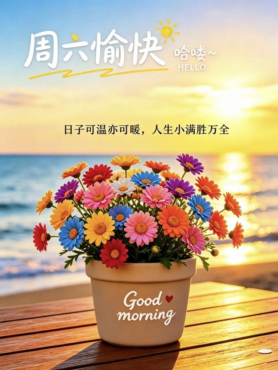 🌈一夜好梦醒来，太阳露出笑脸。🌞迎着光亮出发吧，别纠结过往得失。🌹愿温柔一