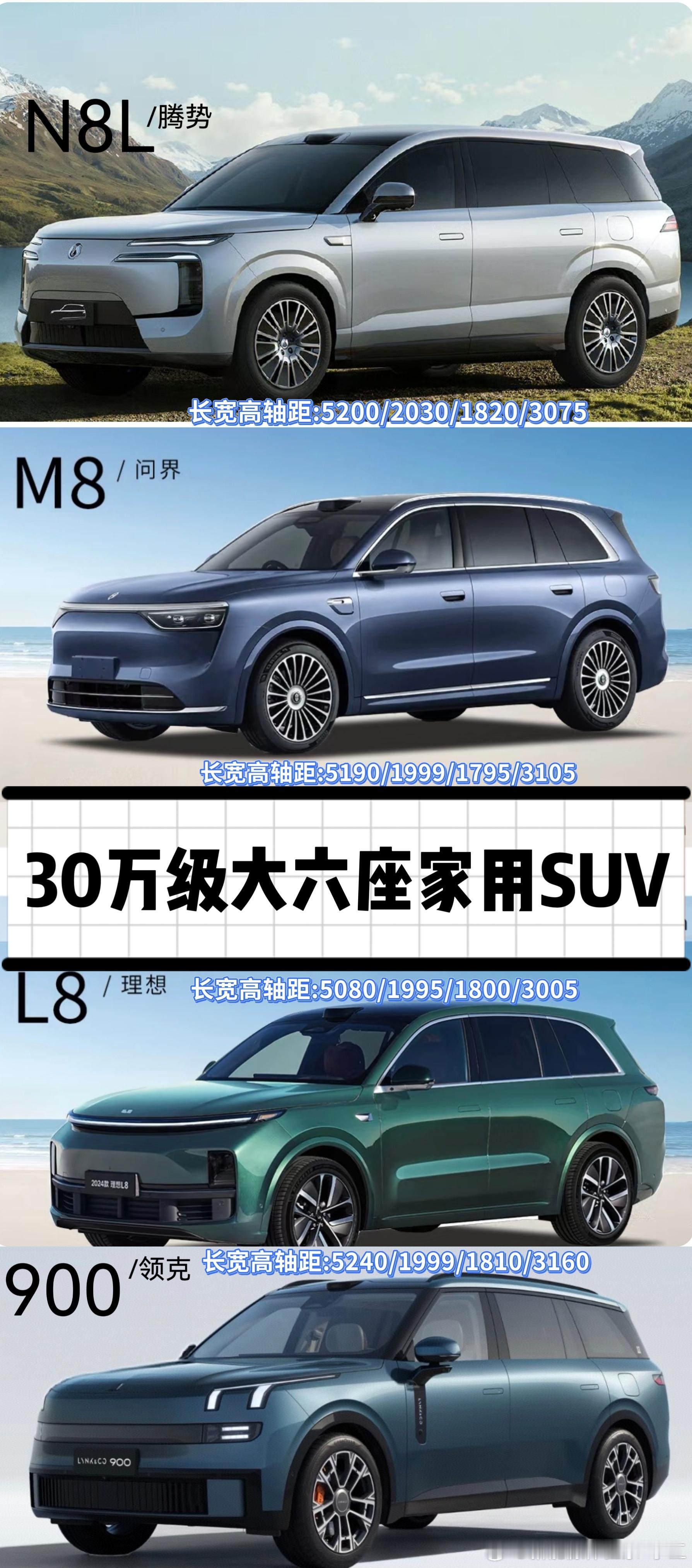 30万级大六座家用SUV，你会选择哪个？腾势N8L问界M8领克900理想L8比亚