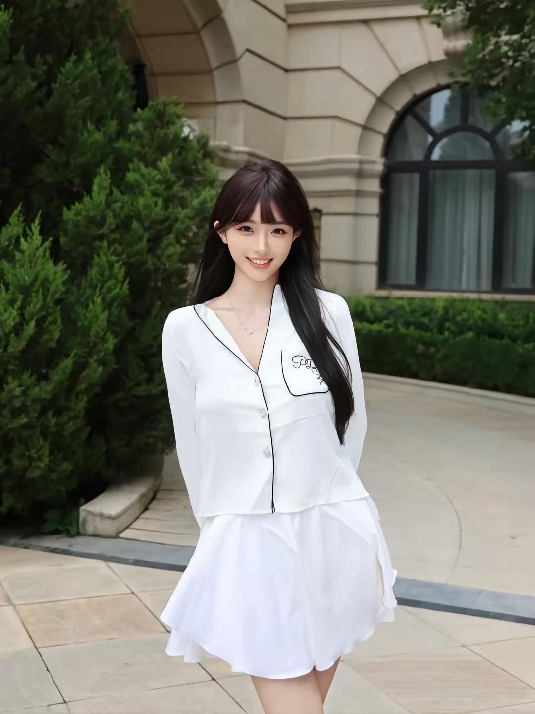 清新甜美风，白色连衣裙搭配绿植背景，少女感满满！🌿👗😊女孩子怎么穿搭既时尚