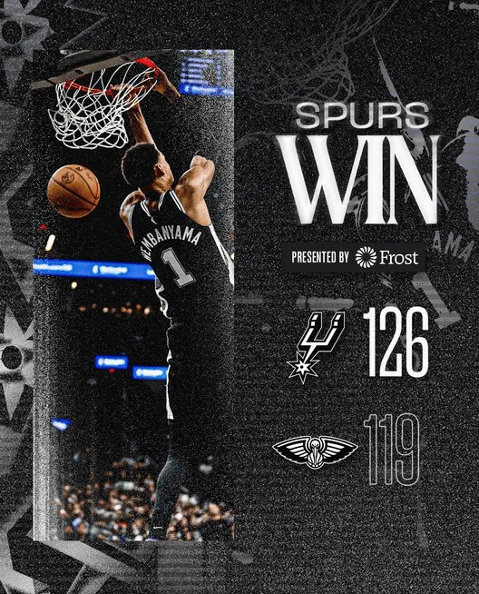 NBA常规赛马刺主场对阵鹈鹕的比赛已经结束。全场战罢，马刺以126-119战胜鹈