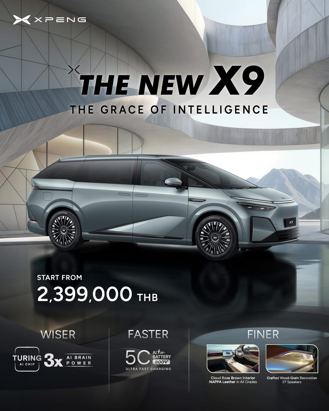 小鹏X9全球第55000台车交付全新小鹏X9在今年3月18号在泰国完成上市起售价