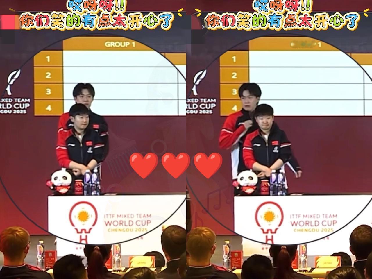 王楚钦孙颖莎这完美的体型差！把王楚钦都整不好意思了，一直抖衣服散热[我想静静