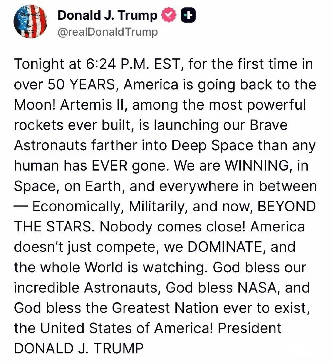 [吃瓜]川普，又提前开香槟了…不过有一说一[思考]虽然NASA虎威还在，但绕