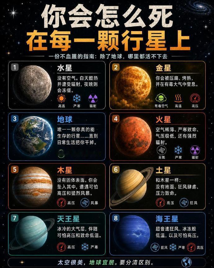 你会怎么死在每一颗行星上🪐💀科技太空很美……但其中绝大多数地方都极其不适