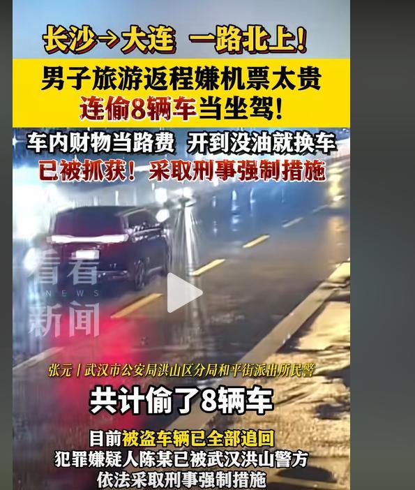 ”不知道他是怎么想的？“6月2日男子为省路费，跨四省连盗8车当返乡坐驾，武汉洪山
