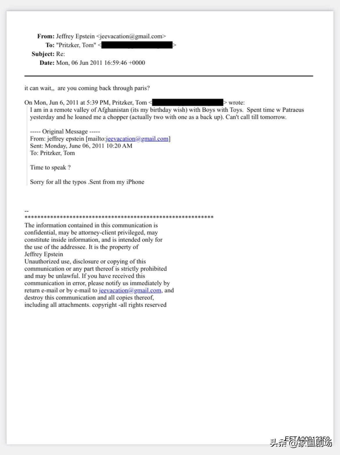 汤姆·普利兹克致信爱泼斯坦，讲述他梦寐以求的阿富汗“玩具男孩之旅”凯悦酒店亿