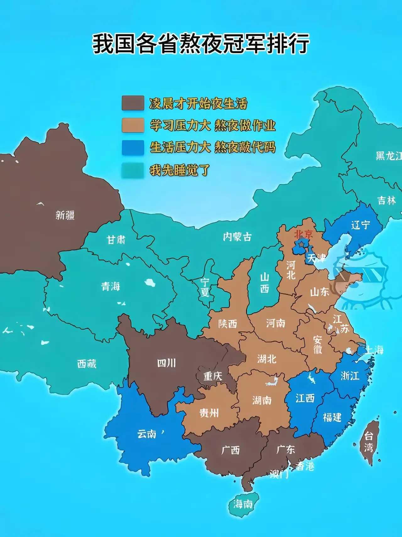 【投票】我国各省熬夜冠军排行