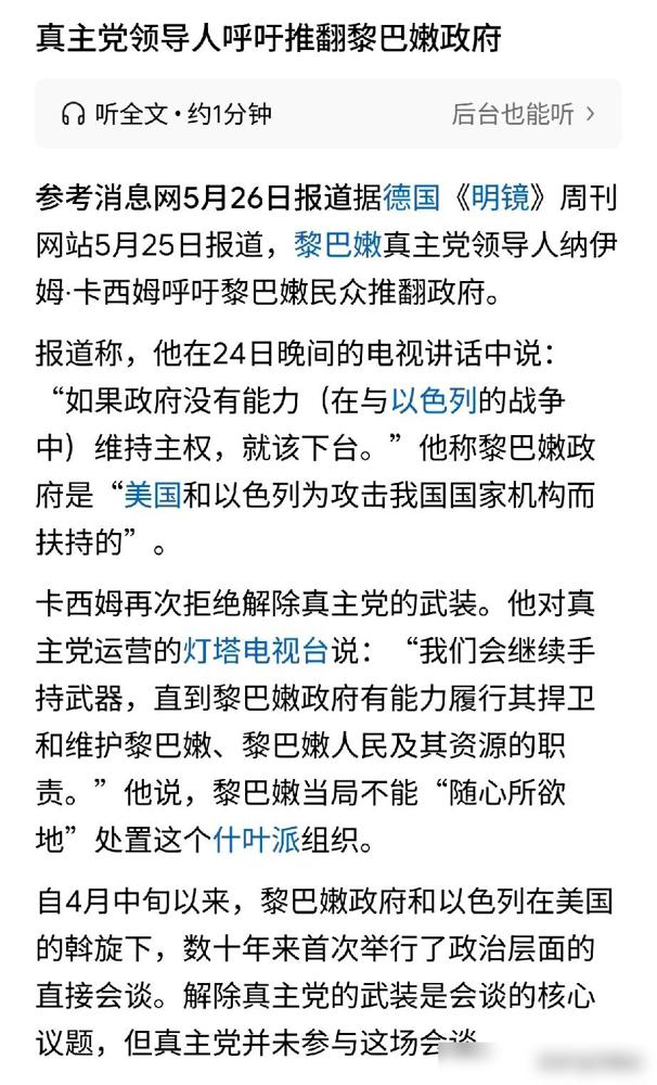 黎政府想缴真主党的械，没想到反被将了一军真是笑死人了，黎巴嫩政府本想解除黎巴