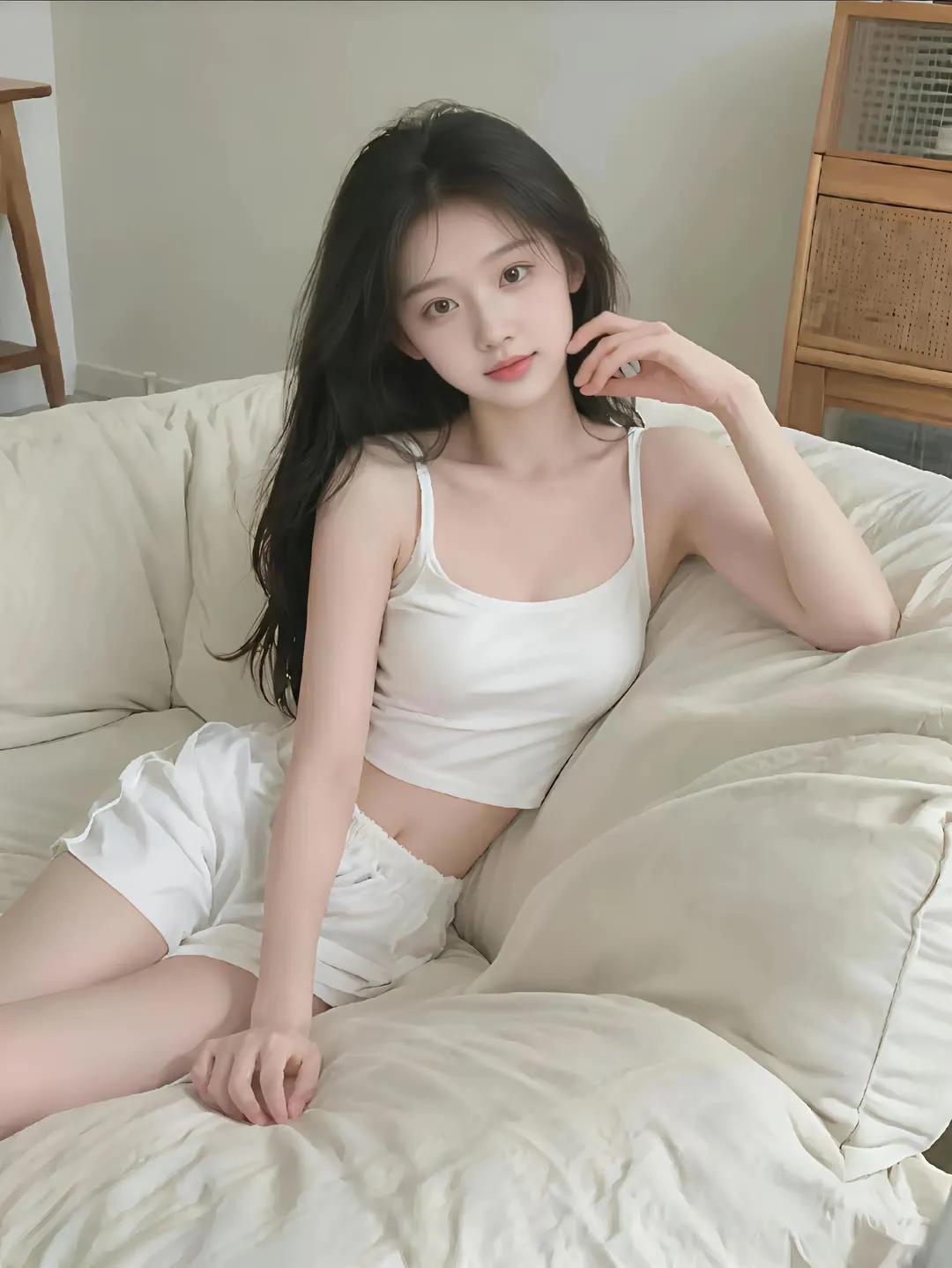 慵懒午后，少女心满满，白色穿搭，清新自然。街拍高清美女