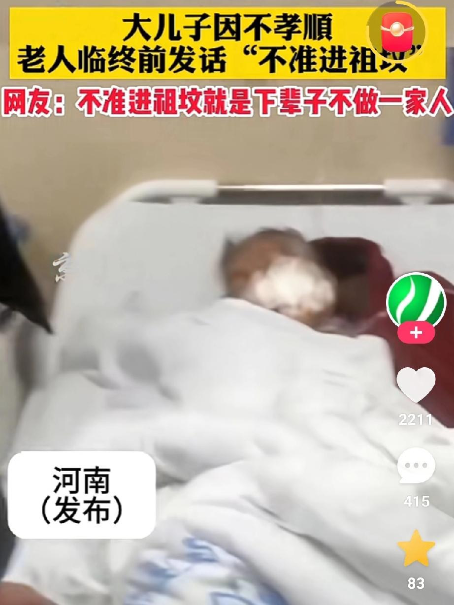 九旬阳老人养育五儿五女，大儿子因不孝顺。老人临终前发话“不准进祖坟”这意为着大儿