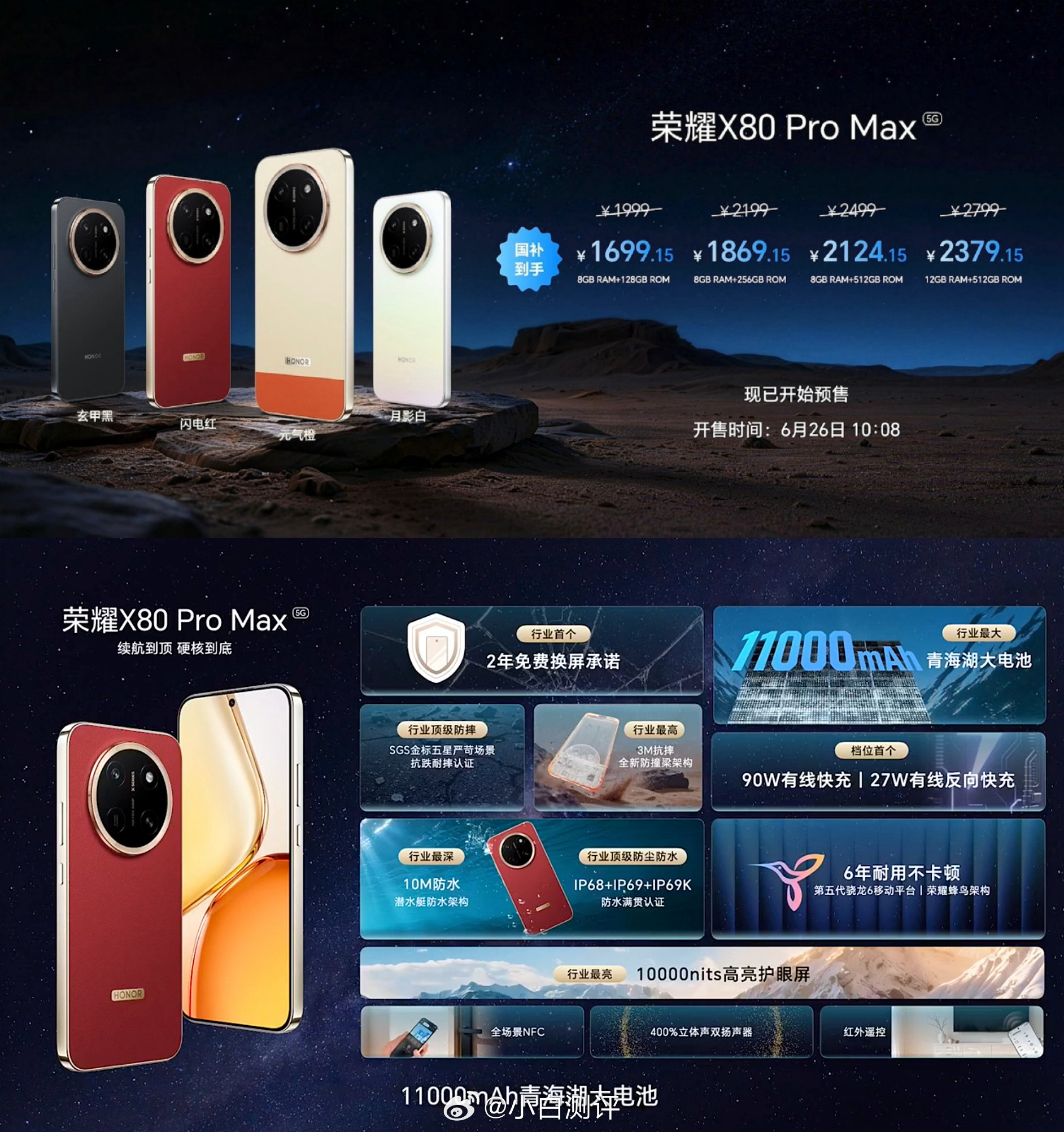 荣耀X80ProMax价格公布8+1281999起国补后1699.15起