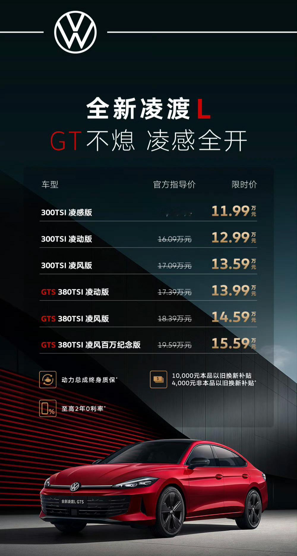大众凌渡LGTS售价13.99万元起，高尔夫GTI同款2.0T高功率发动机，这