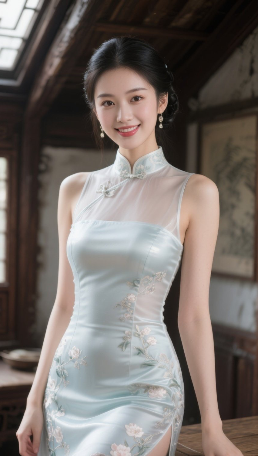 清纯佳人旗袍入画，纤纤玉手轻抚流年