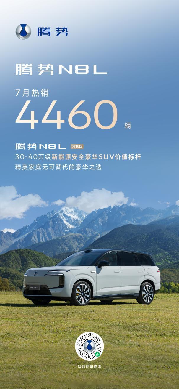 腾势N8L7月卖了4460台，"家庭用车天花板"实至名归。家庭首选的原因很多：