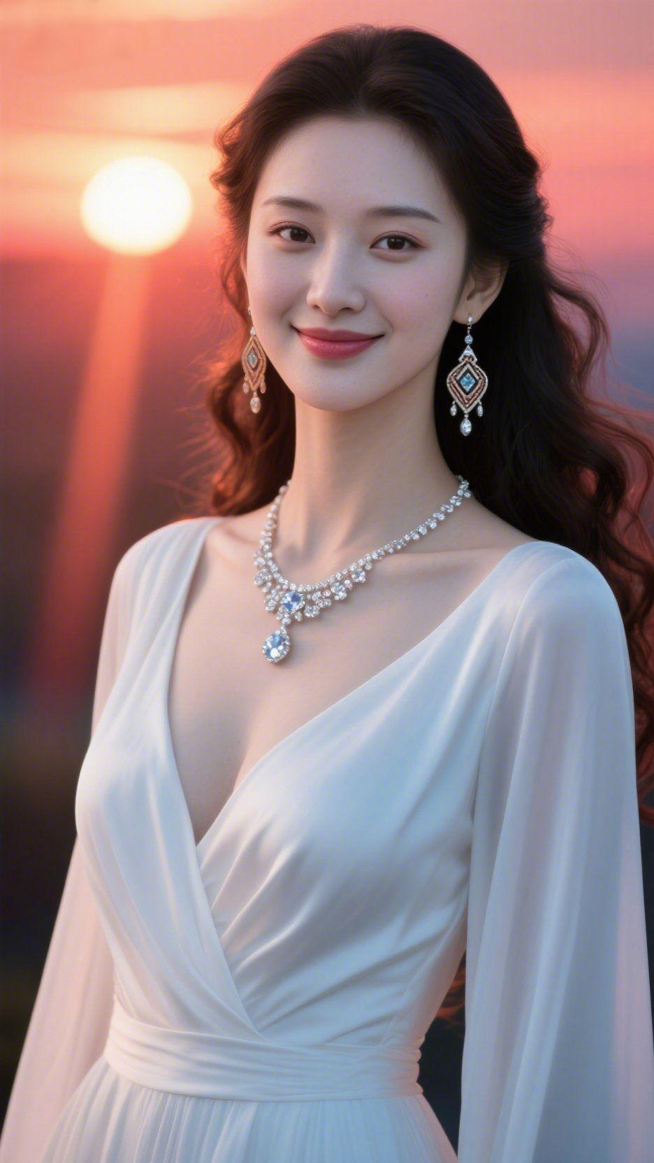 晚风遇温柔晚风揉碎了橘色霞光，轻落在肩头。一袭白裙似揽住了流云的绵软，裙摆